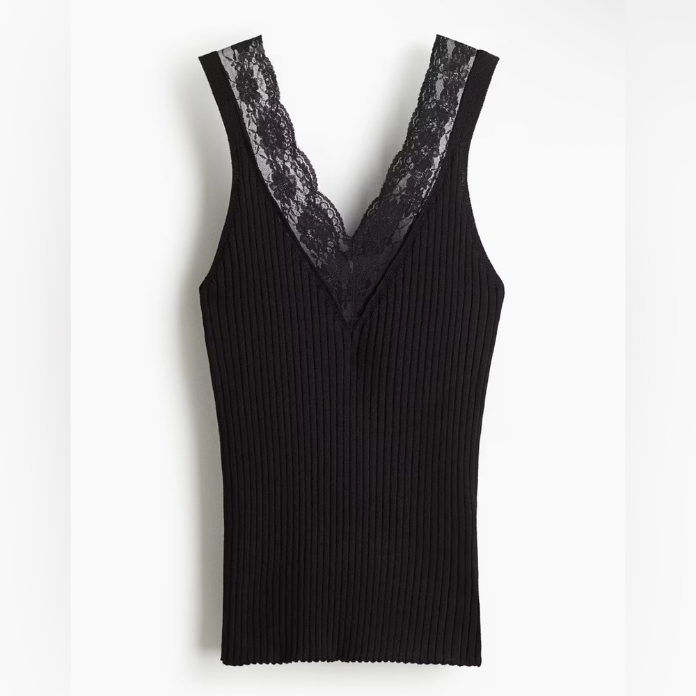 H&M LACE-TRIMMED TANK TOP